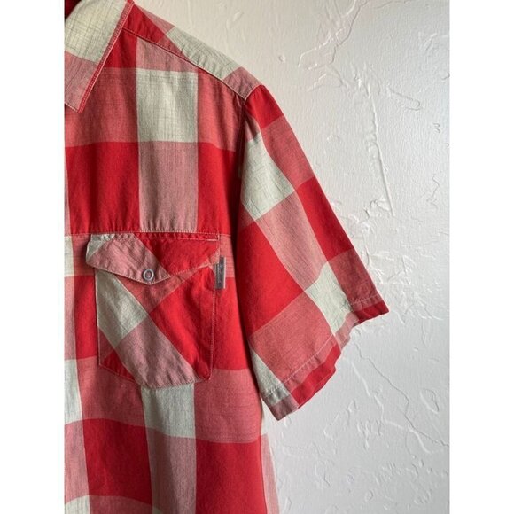 WOOLRICH Classic Men's Snap Front Plaid Shirt Size L Orange Tan Cream 100% Cotto - Picture 7 of 8